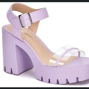 ANDREA Chunky Platform Sandals – Lavender + Clear Straps – Size 9 – EUC